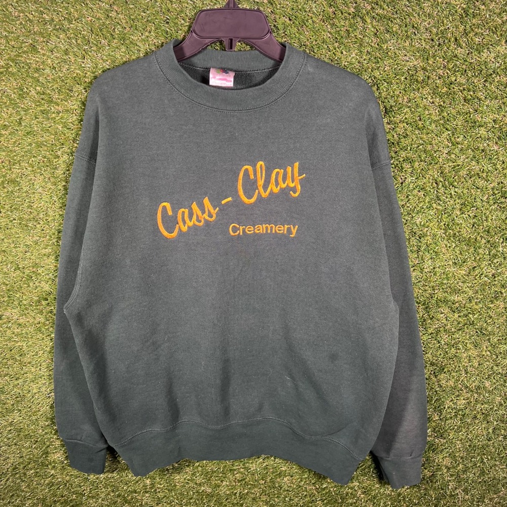 VTG Fruit of the Loom Cass Clay Creamery Embroidered Sweatshirt Heavy Cotton L